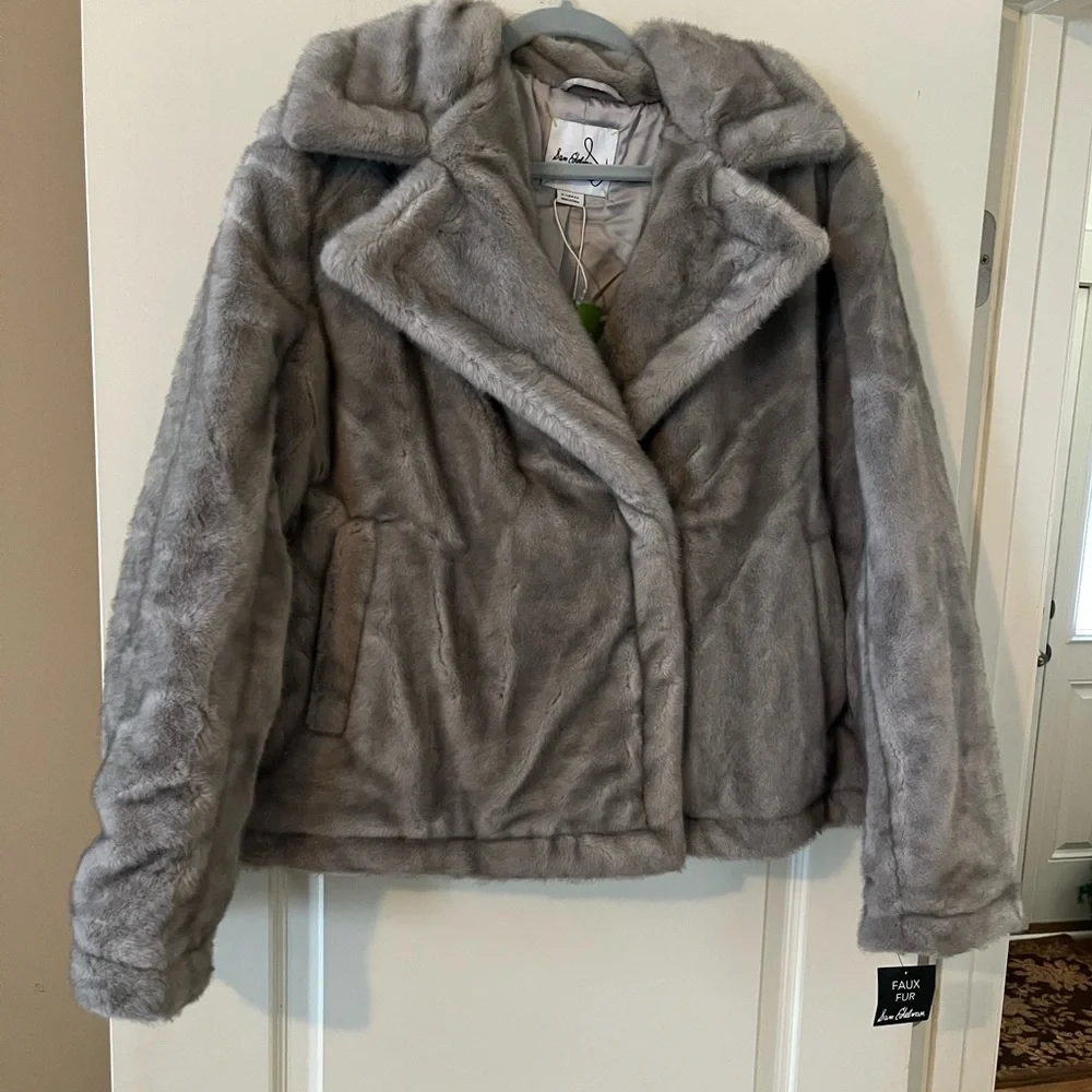 Sam Edelman Taupe Notch Collar Faux Fur Designer Jacket Women’s Size XL - Picture 15 of 16